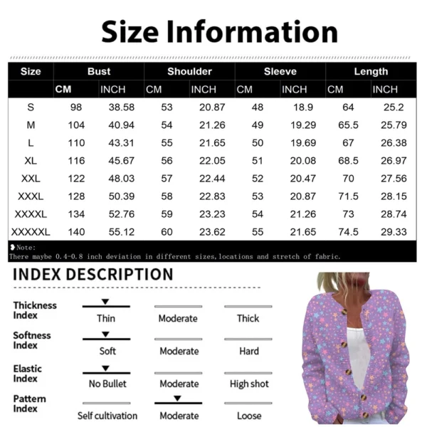 Women's Fashion Printed Valentine's Day Long Sleeved Knitted Cardigan Button - Image 7