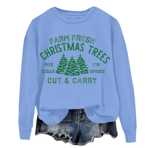 Women's Sweatshirt Sports Christmas Print Pullover Sweatshirt Round Neck Long - Image 39