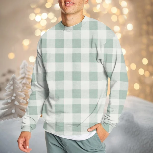 Men's Casual Fashion Comfortable Plaid Round Neck Pullover Sweatshirt Sweatshirt - Image 22