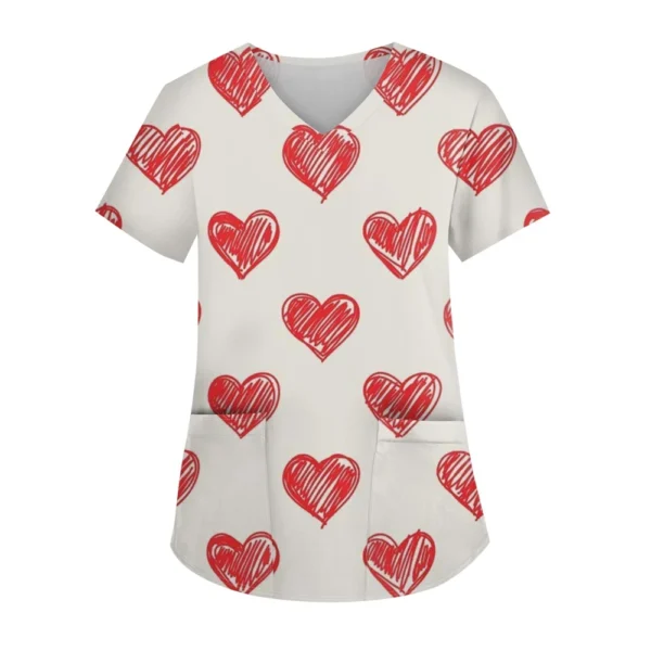 Women's Fashion V-neck Short Sleeve Workwear With Pockets Printed Tops - Image 26