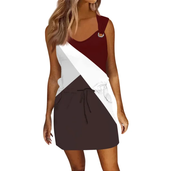 Women's Fashion Casual Printed Sleeveless Drawstring Dress With Pockets - Image 5