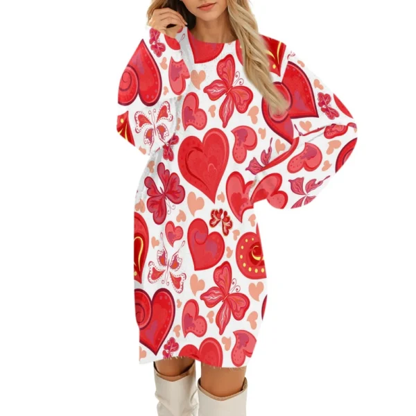 Women's Round Neck Casual Long Sleeve Valentine's Day Plush Gradient Plaid - Image 5