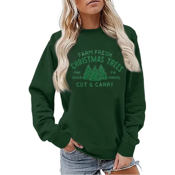 Women's Sweatshirt Sports Christmas Print Pullover Sweatshirt Round Neck Long - Image 19