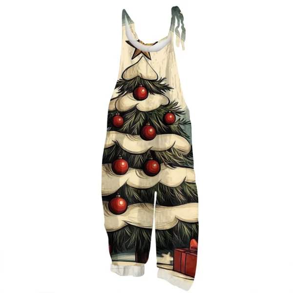 Women's Vintage Shoulder Strap Loose Print Christmas Jumpsuit Casual - Image 26