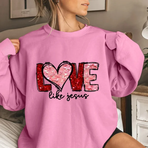 Women's T-shirt Tops Loose, Fashionable And Casual  Valentine's Day Print Round - Image 13