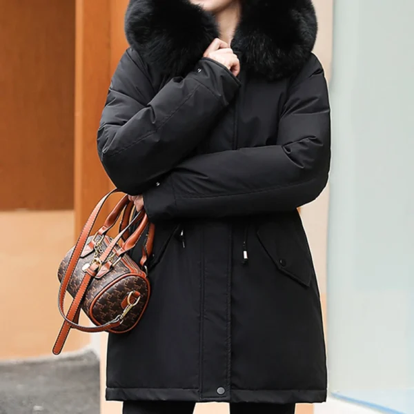 Women's Casual Warm Versatile Large Collar Solid Color Thickened Cotton Coat - Image 13