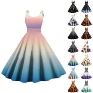 Women's Printed Strapless Gothic Cocktail Fashion Sexy Christmas Dress Punk