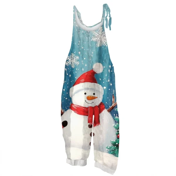Women's Vintage Shoulder Strap Loose Print Christmas Jumpsuit Casual - Image 8