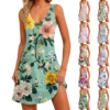 Women's Floral Print Dress, Vest, Skirt With Pockets, Beach Skirt, V-Neck Vest