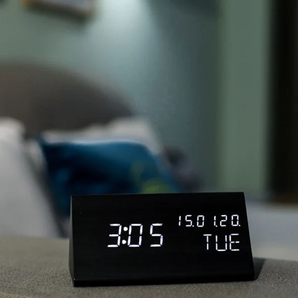 Digital Alarm Clock For Bedroom - Wooden Desk Clock With Date, Day Of The Week - Image 10