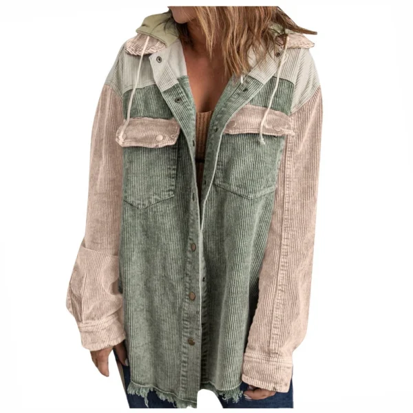 Women's Contrasting Splicing Double Pocket Hooded Jacket - Image 17