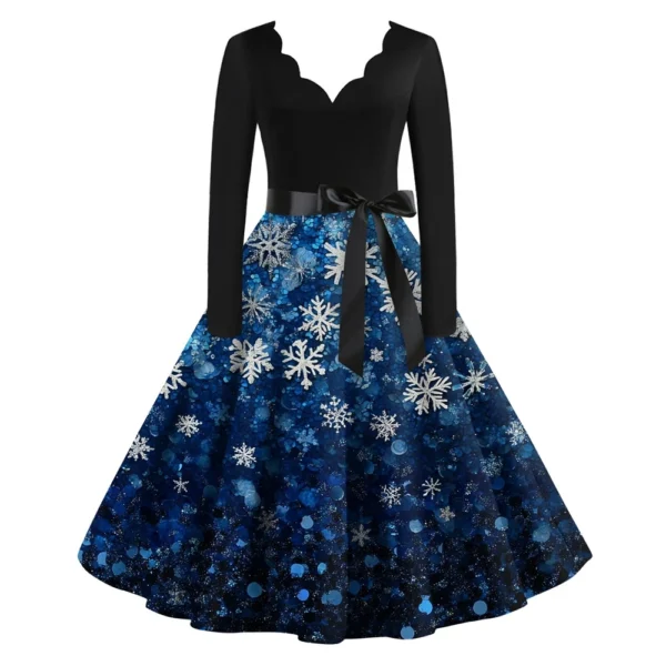 Women's Casual V-Neck Christmas Printed Fashion Long Sleeve Slim Dresses - Image 6