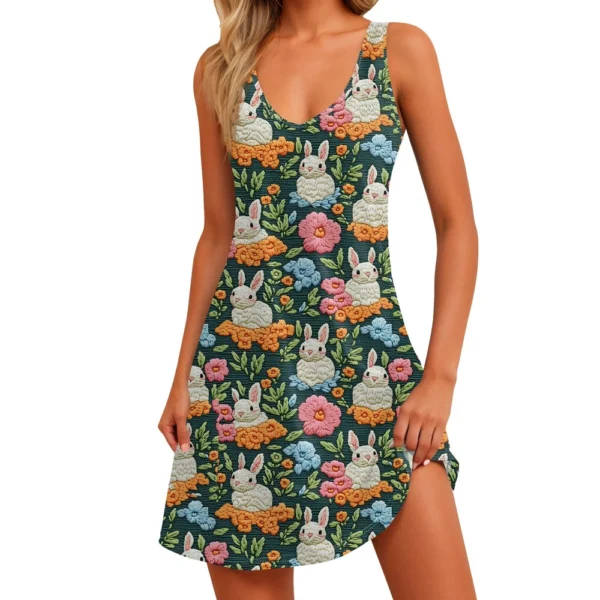 Women's Floral Print Dress, Vest, Skirt With Pockets, Beach Skirt, V-Neck Vest - Image 38