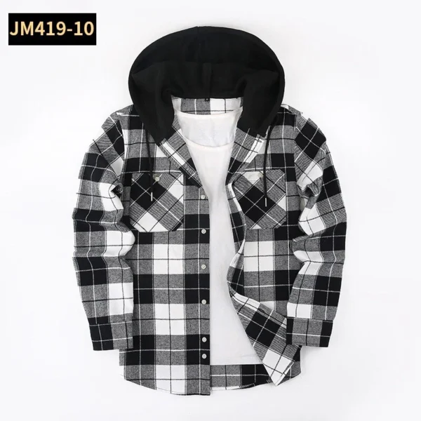 Thick long-sleeved hooded plaid shirt for men loose - Image 14
