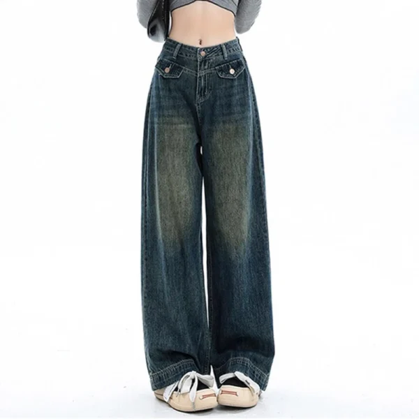 Women's Jeans Wide Leg Baggy Jeans High Waist Cargo Pants Loose Trousers - Image 6