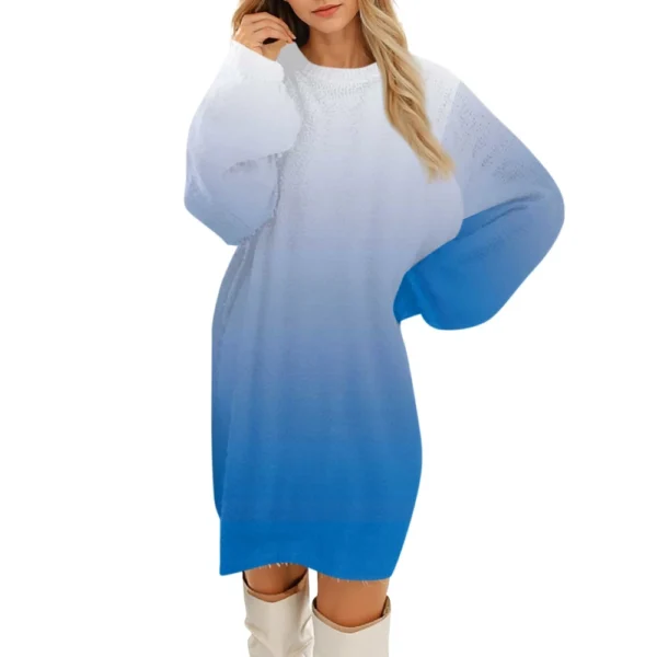 Women's Round Neck Casual Long Sleeve Plush Dresses - Image 5