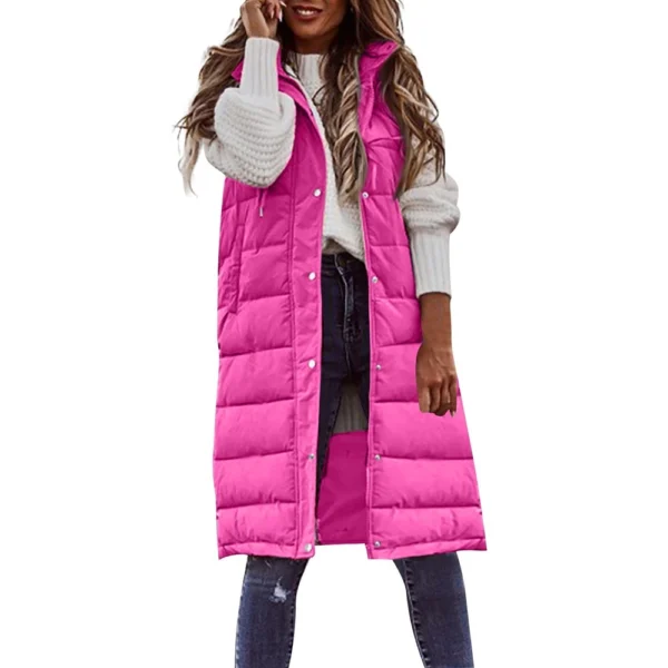 Women's Fashion Solid Color Hooded Single-Breasted Mid-Length Cotton Vest Slim - Image 2