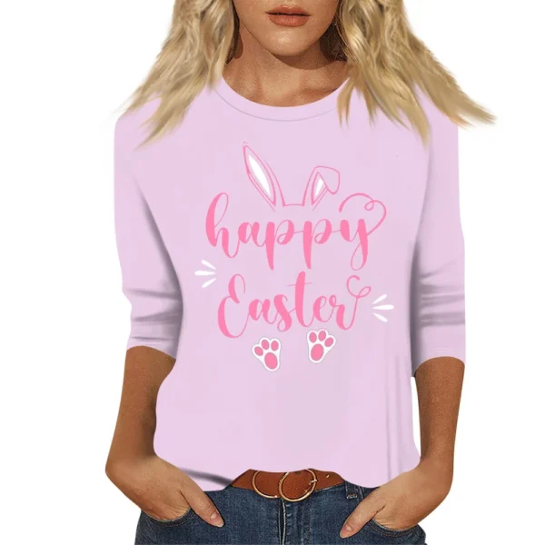 Women's Tops Basic Casual Printed 3/4 Sleeve Plus Size Easter Fashion Pullover - Image 3