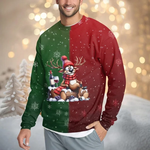 Men's Casual Fashion Comfortable Christmas Printed Round Neck Pullover - Image 37