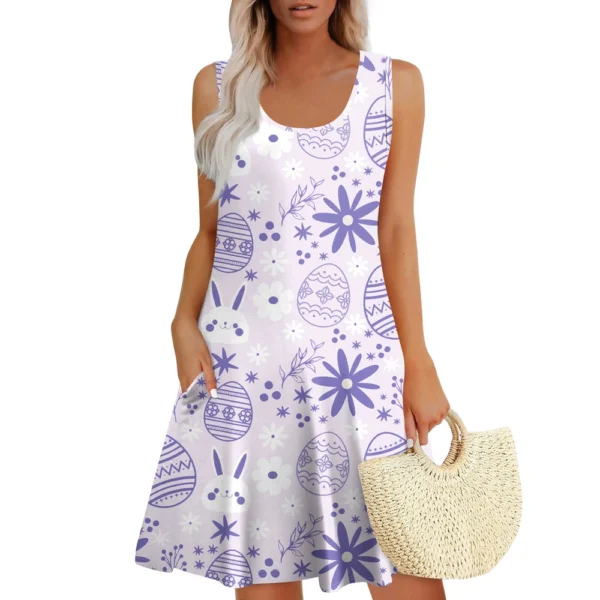 Womens Summer Dresses Easter Print  Loose U Neck Sleeveless Sundresses Dress - Image 16