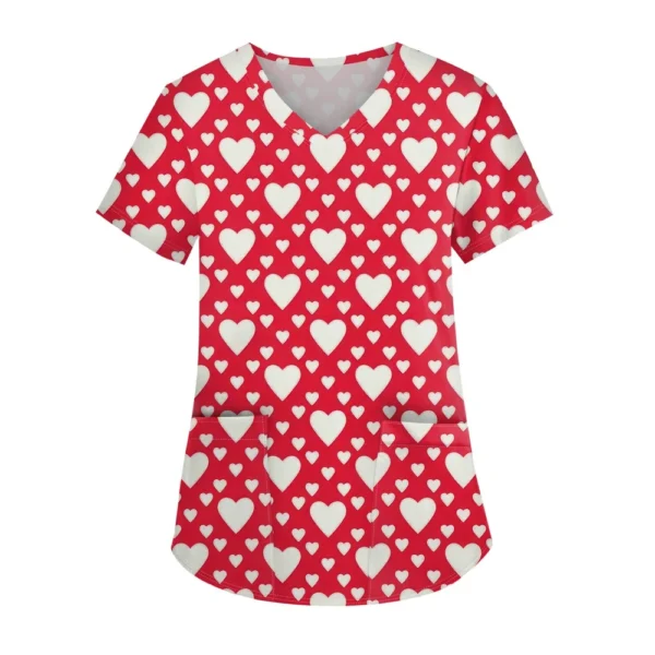 Women's Fashion V-neck Short Sleeve Workwear With Pockets Printed Tops - Image 25