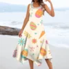 Women's Casual Fashion Round Neck Sleeveless Print Irregular Hem Midi Dress - Image 12