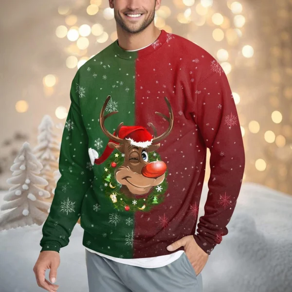 Men's Casual Fashion Comfortable Christmas Printed Round Neck Pullover - Image 31
