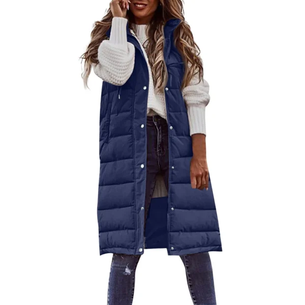 Women's Fashion Solid Color Hooded Single-Breasted Mid-Length Cotton Vest Slim - Image 4