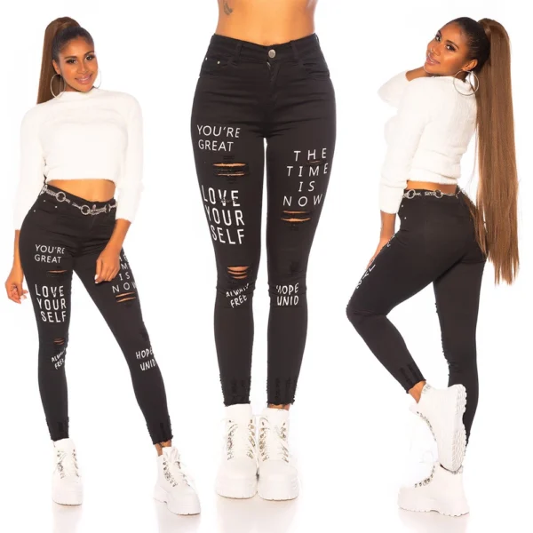 High Waist Skinny Jean Look mit Schriftzug Print - Image 25