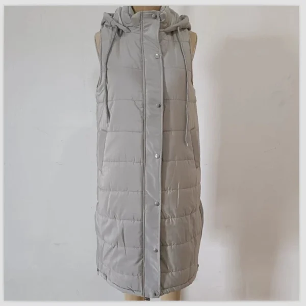 Women's Fashion Solid Color Hooded Single-Breasted Mid-Length Cotton Vest Slim - Image 9