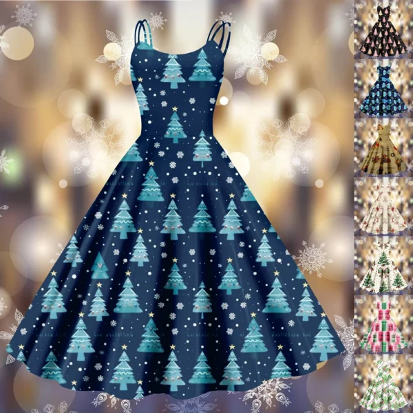 Women's Printed Strapless Christmas Fashion Gothic Cocktail Sexy Dress Punk