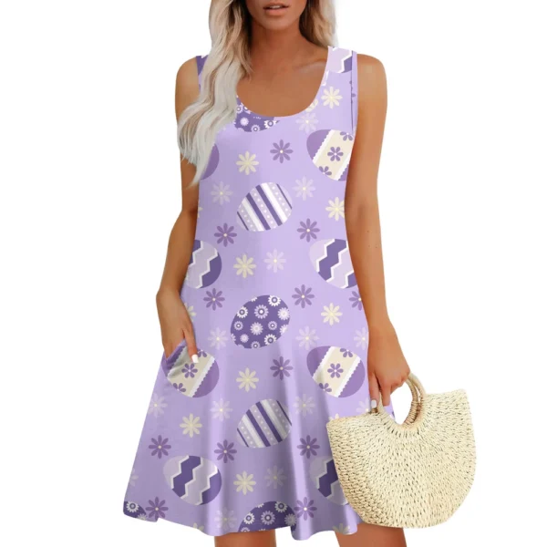 Womens Summer Dresses Easter Print  Loose U Neck Sleeveless Sundresses Dress - Image 21