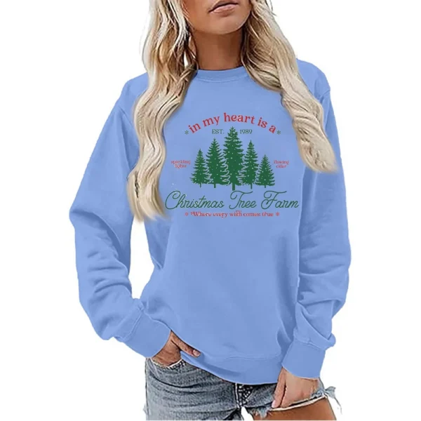 Women's Sweatshirt Sports Christmas Print Pullover Sweatshirt Round Neck Long - Image 34