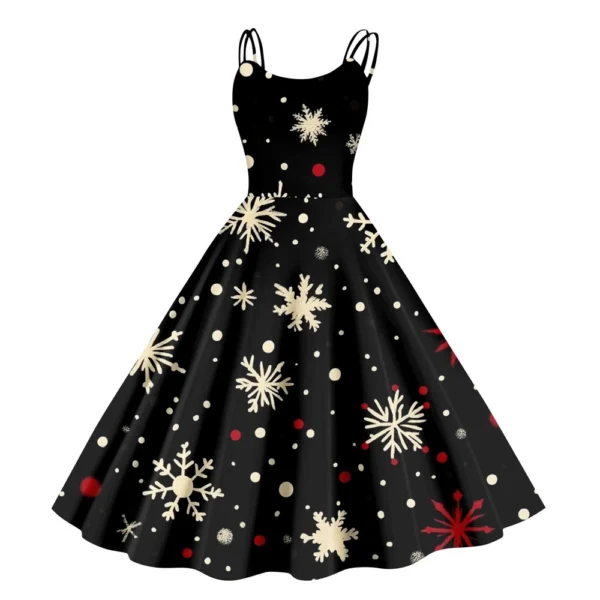 Women's Christmas Snowflake Print Sexy Slim Off Shoulder Punk Retro Dress - Image 7