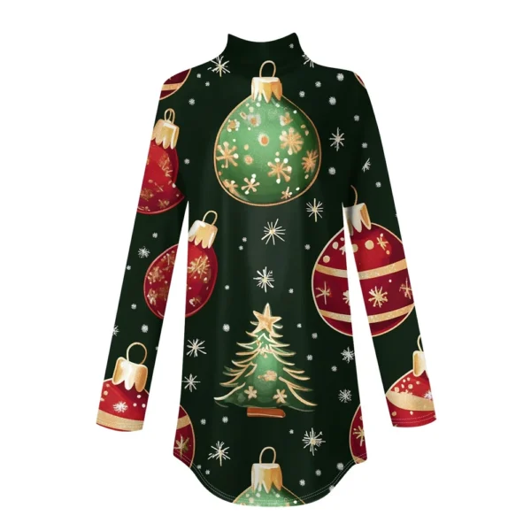 Women's Printed Christmas High Neck Pullover Long Sleeve Casual Fashion T-Shirt - Image 10