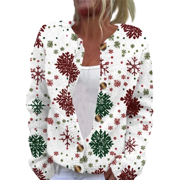 Women's Fashion Christmas Printed Long Sleeve Knitted Cardigan Button Down - Image 44