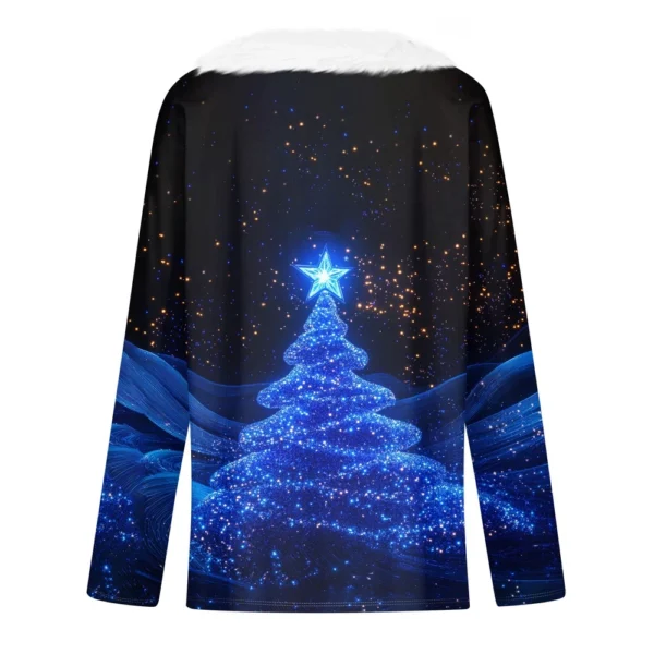 Women's V Neck Party Long Sleeve Top Christmas Shirt Fleece Collar T Shirt - Image 12