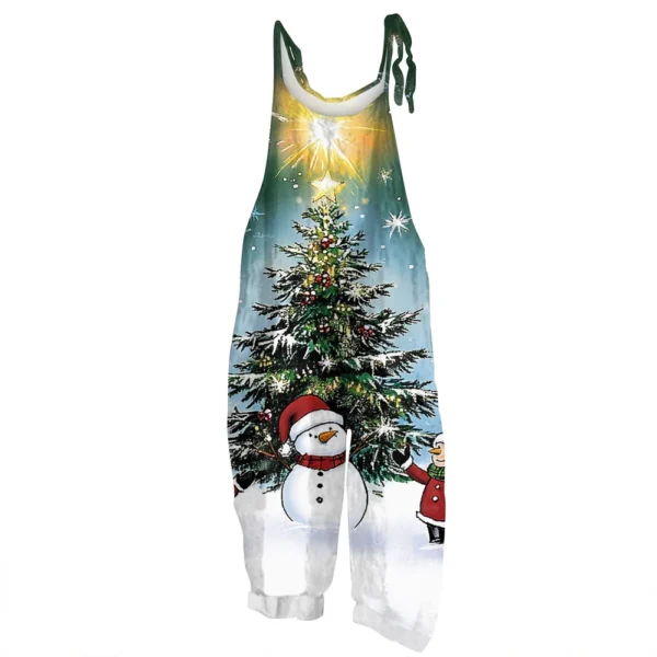 Women's Vintage Shoulder Strap Loose Print Christmas Jumpsuit Casual - Image 20