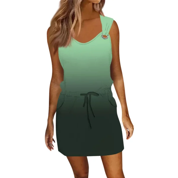 Women's Fashion Casual Printed Sleeveless Drawstring Dress With Pockets - Image 12