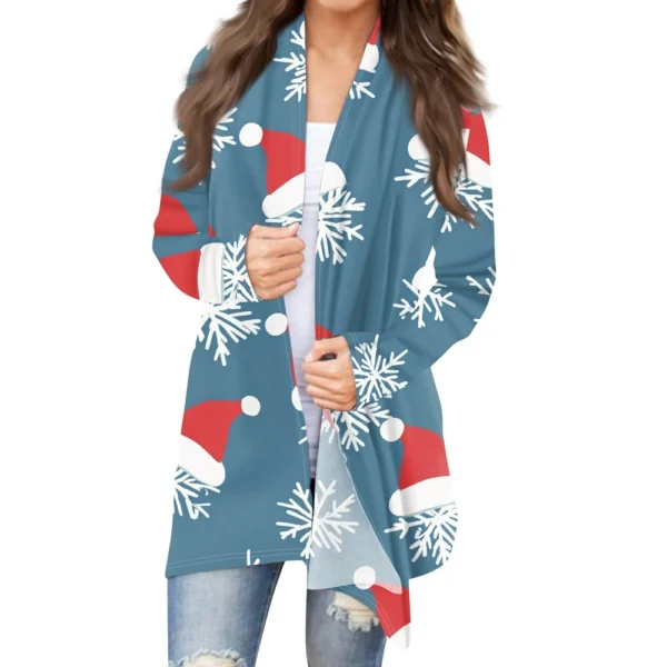 Women's Printed Casual Medium Length Jacket Fashion Christmas Cardigan Coat - Image 6