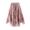 Women's Fashion Casual Solid Color High Waist Ruffle Splicing Mesh Half-body - Image 25