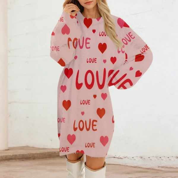 Women's Round Neck Casual Long Sleeve Valentine's Day Plush Gradient Plaid - Image 22