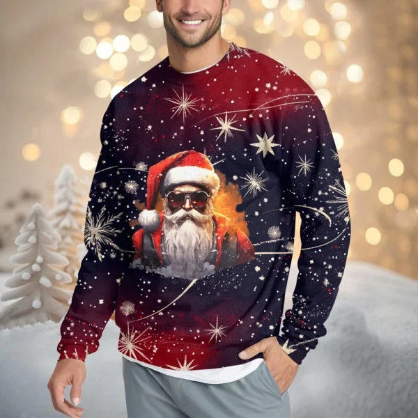 Men's Casual Fashion Comfortable Christmas Printed Round Neck Pullover - Image 49