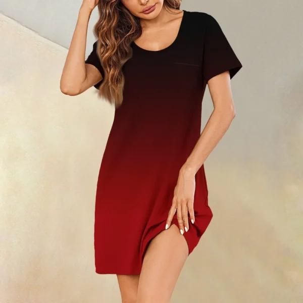 Womens Summer Dresses Short Sleeve Linen Casual T-Shirt Dresses Swing Beach - Image 25