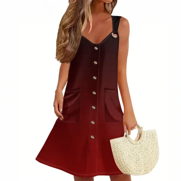 Women's Summer Dress With Pocket Sleeveless Gradient Print Sundress - Image 49
