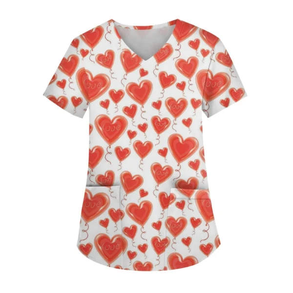 Women's Fashion V-neck Short Sleeve Workwear With Pockets Printed Tops - Image 31
