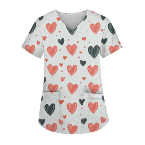 Women's Fashion V-neck Short Sleeve Workwear With Pockets Printed Tops - Image 23