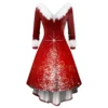 Women's Fashion V-neck Casual Fit Christmas Print Party Long Sleeve Dress - Image 2