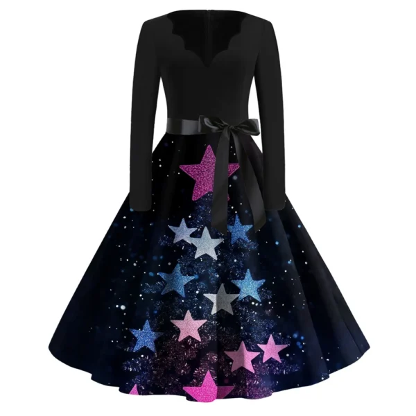 Women's Casual V-Neck Fashion Printed Christmas Long Sleeve Slim Dresses - Image 19