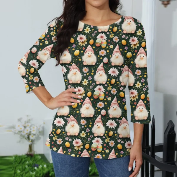 Women's Tops Easter Fashion Basic 3/4 Sleeve Printed Plus Size Casual Pullover - Image 9